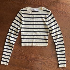 Zara Ribbed Knit Stripe Long Sleeve Sweater Top